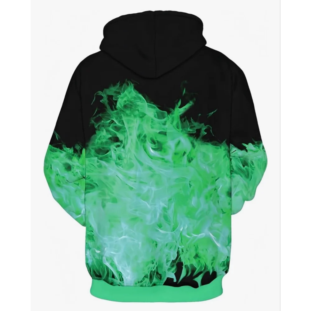 Men's OWMMIZ Black & Green Flame Skull Hoodie S - Picture 2 of 8